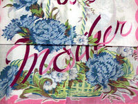 Pink Mother Basket of Carnations Vintage Handkerchief