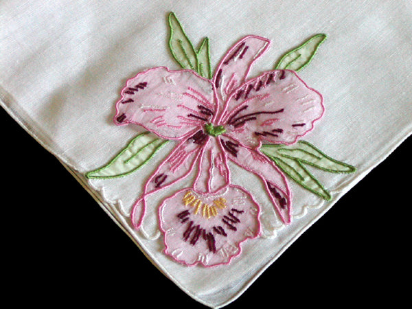 Pink Orchid Madeira Organdy Trembler Vintage Handkerchief