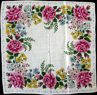 Burmel Pink Roses Pastel Floral Vintage Cotton Handkerchief MWT