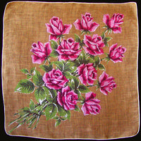 Dozen Pink Roses Vintage Linen Handkerchief New Old Stock