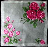 Burmel Original Pink Roses Vintage Irish Linen Handkerchief