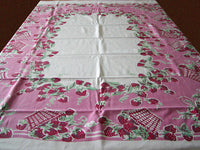 Strawberries and Wicker Baskets Vintage Tablecloth 52x62