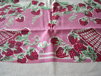 Strawberries and Wicker Baskets Vintage Tablecloth 52x62