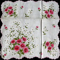 Pink Shasta and White Daisies Vintage Floral Handkerchief