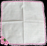 Pansies in Pink Crochet Lace Vintage Handkerchief