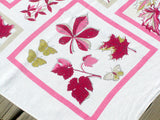 Botanical Leaves Butterflies Vintage Linen Tablecloth 50x50
