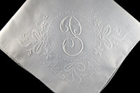 Monogram P Vintage Handkerchief White Madeira Embroidery
