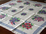 Floral Nosegays Pride of Flanders Vintage Linen Tablecloth 50x52