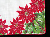 Christmas Poinsettias Corner Borders Vintage Handkerchief