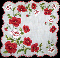 Red and White Poppies Vintage Handkerchief Philippine Made
