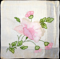 Poppies Detached Organdy Applique Vintage Handkerchief Madeira