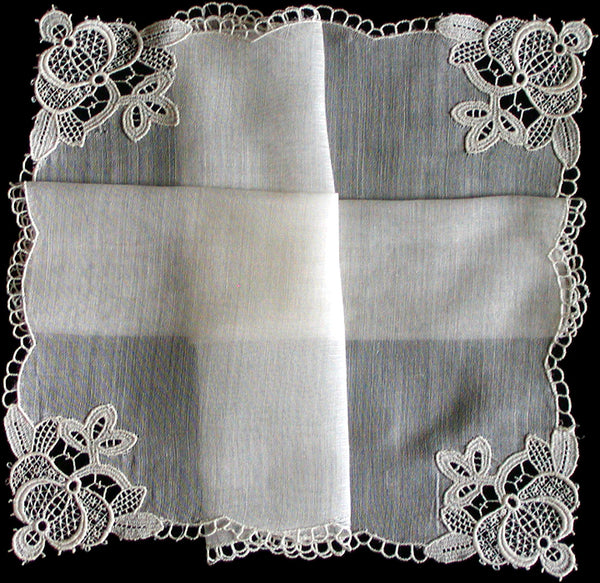 Pomegranate Lace Corners Vintage Wedding Handkerchief