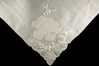 Embroidered Poppy Tan and White Madeira Vintage Handkerchief