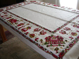 Country Sampler Vintage Tablecloth, Parisian Prints Linen 52x70