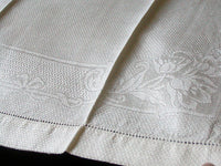 Primitive Antique Huck Linen Damask Towels, Pair