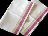 Striped Vintage Linen Kitchen Towels New Old Stock, Pair
