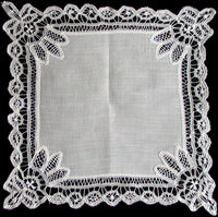 Handmade Battenberg Lace Antique Wedding Handkerchief