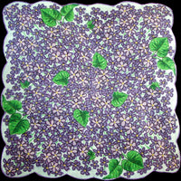 Violets on Blue Vintage Irish Linen Handkerchief New Old Stock