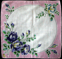 June Flower of the Month Roses Vintage Handkerchief, Kimball