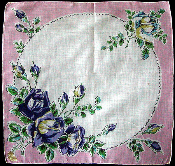 June Flower of the Month Roses Vintage Handkerchief, Kimball