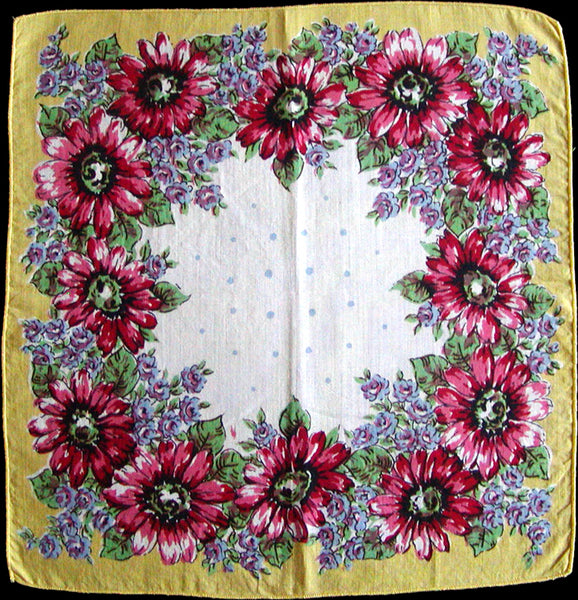 Red Sunflowers Border Vintage Handkerchief