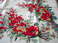 Red Poppy Floral Print Vintage Tablecloth 60x78 New Old Stock