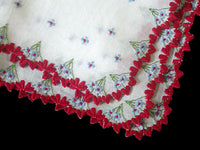 Embroidered Red Hearts Border Vintage Handkerchief, NOS