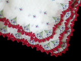 Embroidered Red Hearts Border Vintage Handkerchief, NOS