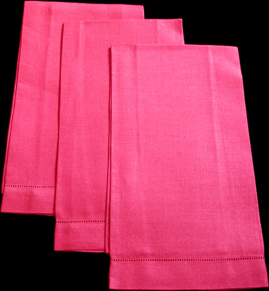 Lipstick Red Fine Vintage Irish Linen Guest Towels, Trio