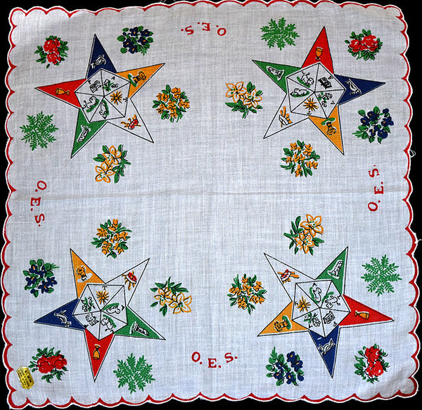 OES Order of the Eastern Star Vintage Handkerchief, Red