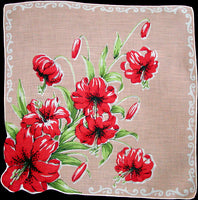 Red Tiger Lilies Vintage Handkerchief