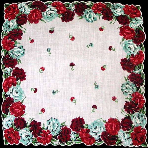 Carnation & Rose Border Vintage Handkerchief