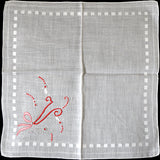 Monogram V Vintage Handkerchief, Red and Gray Embroidery