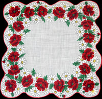 Daisies & Red Poppies Vintage Handkerchief
