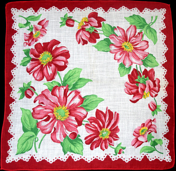 Dahlias in Red Vintage Handkerchief