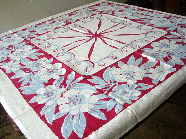 Maypole Ribbons & Flowers Vintage Tablecloth 50x50