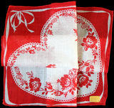 Secret Valentine Heart w Roses Vintage Handkerchief, Kimball