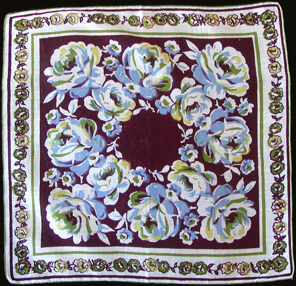 Cabbage Roses Vintage Handkerchief, New Old Stock
