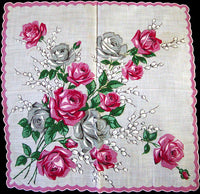 Roses and PussyWillows Vintage Handkerchief, Unused