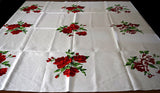 Red Shadow Roses Vintage Tablecloth, Linen 51x50