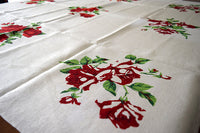 Red Shadow Roses Vintage Tablecloth, Linen 51x50