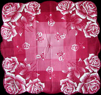 Red Roses Vintage Handkerchief, 16 Inches New Old Stock