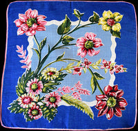 English Garden w Dahlias Vintage Handkerchief