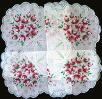 Crimson Rose Bouquets NOS Vintage Handkerchief