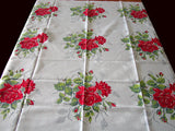 Big Red Roses Vintage Wilendur Tablecloth 47x55