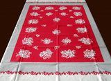Lily of the Valley in Red & White Vintage Tablecloth 52x62