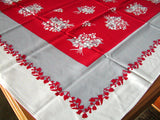 Lily of the Valley in Red & White Vintage Tablecloth 52x62