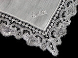Antique Linen & Lace Wedding Handkerchief Monogram SAH