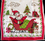 Christmas Santa in Sleigh Vintage Kitchen Linen Tea Towel Unused
