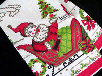 Christmas Santa in Sleigh Vintage Kitchen Linen Tea Towel Unused